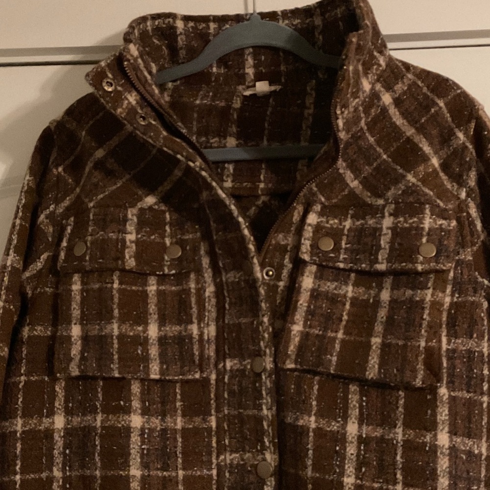 Women's Brown Plaid Utility Jacket